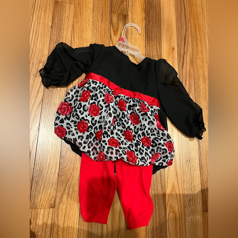 Healthtex Black Red Roses Baby Outfit 18 Months